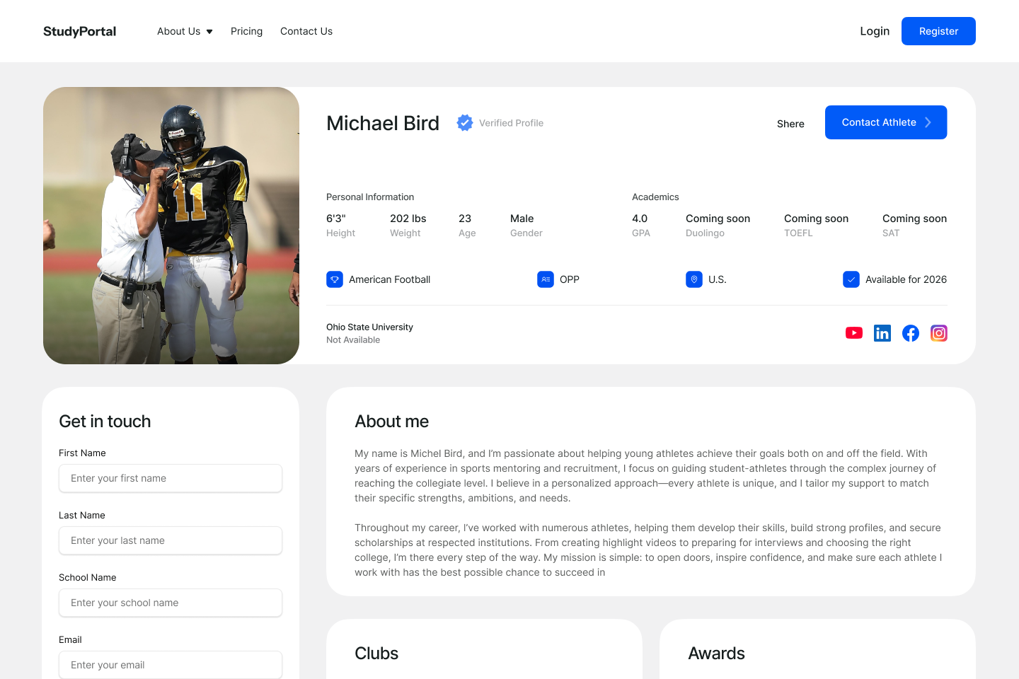 Athlete Profile Page - Desktop