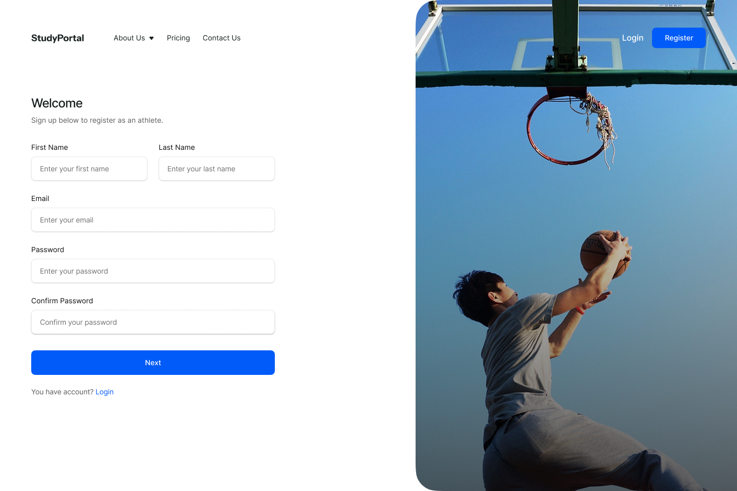 Register Athlete - Desktop
